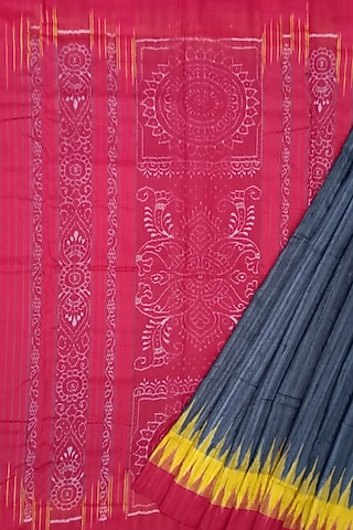 Black & Red Handwoven Saree by Chatrubhuja Das (Junior)