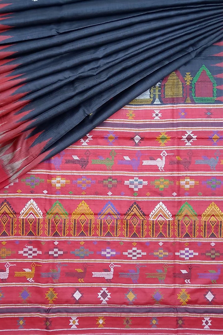 Black Tie & Dye Handwoven Saree by Chatrubhuja Das (Junior)