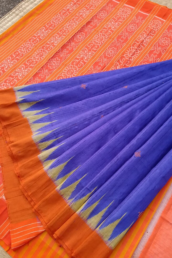 Blue & Orange Handwoven Saree by Chatrubhuja Das (Junior) at Pernia's Pop Up Shop