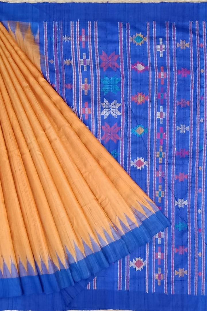 Orange Tie & Dye Handwoven Saree by Chatrubhuja Das (Junior)