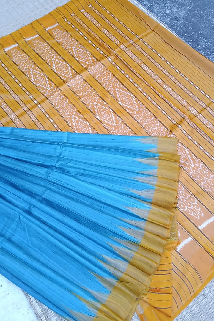 Sky Blue Tie & Dye Handwoven Saree by Chatrubhuja Das (Junior) at Pernia's Pop Up Shop