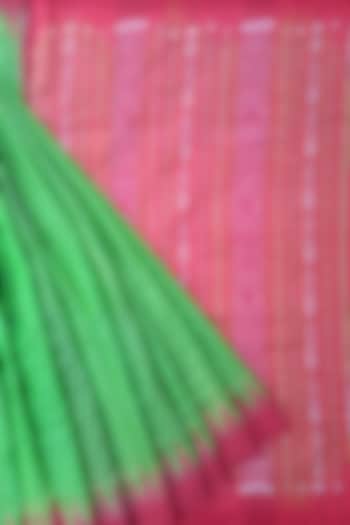 Green & Red Handwoven Saree by Chatrubhuja Das (Junior)