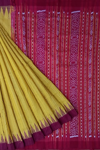 Yellow & Red Handwoven Saree by Chatrubhuja Das (Junior)