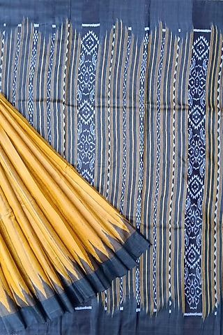 Yellow & Blue Handwoven Saree by Chatrubhuja Das (Junior)