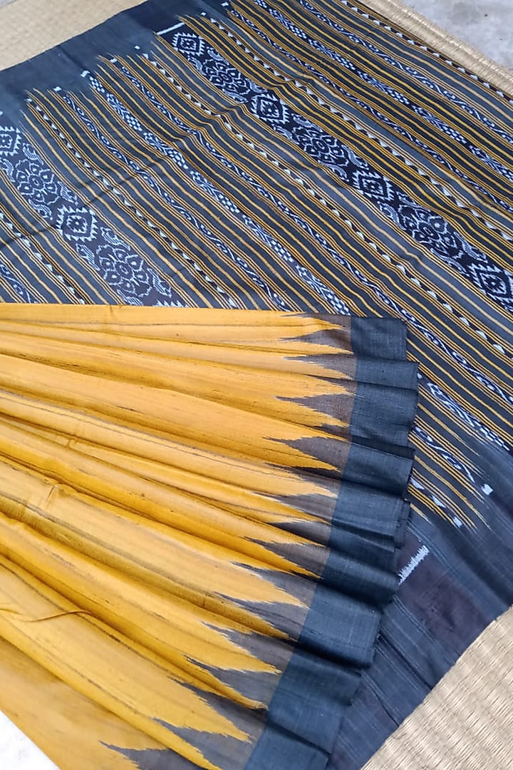 Yellow & Blue Handwoven Saree by Chatrubhuja Das (Junior) at Pernia's Pop Up Shop