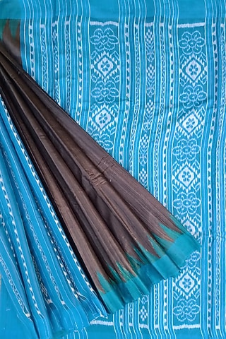 Black & Turquoise Handwoven Saree by Chatrubhuja Das (Junior)