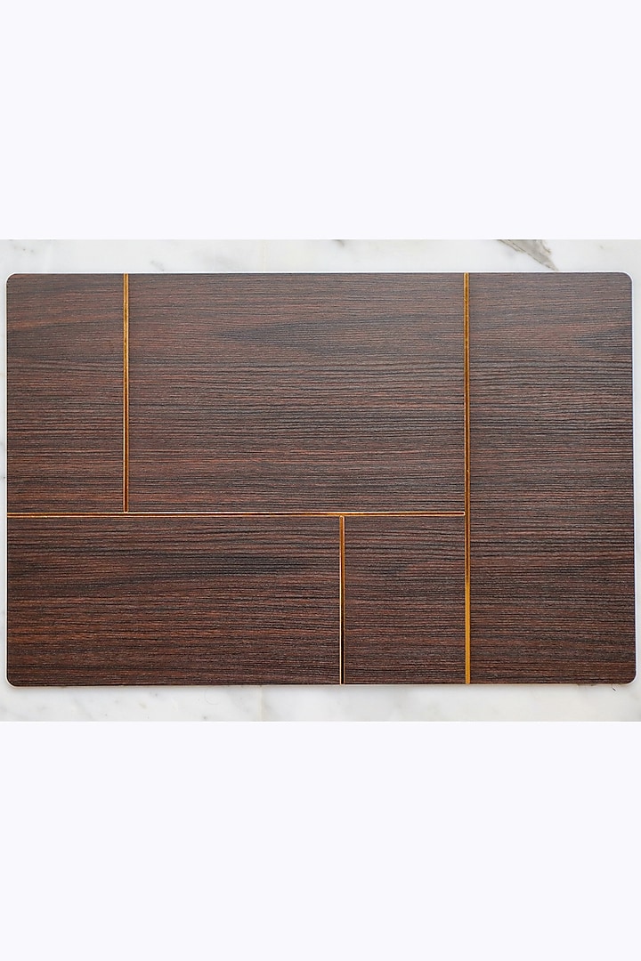 Brown Wooden Geometric Printed Table Mats (Set of 6) by Chrysante By Gunjan Gupta