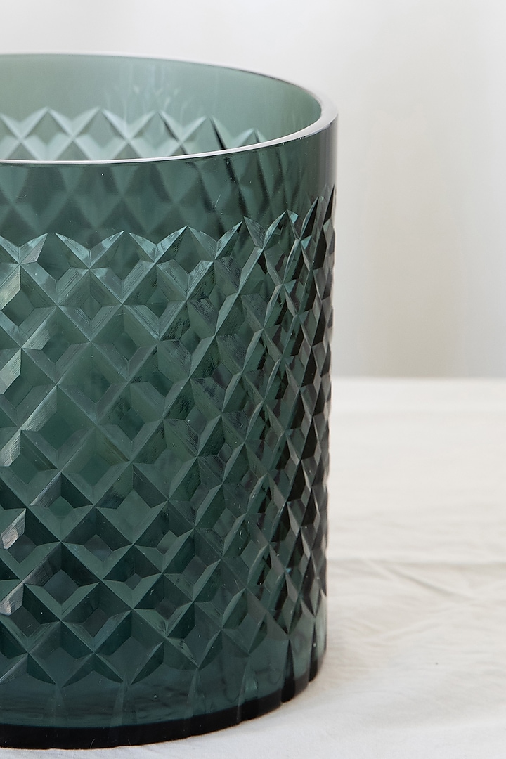 Midnight Blue Glass Geometric Printed Candle Holder by Chrysante By Gunjan Gupta at Pernia's Pop Up Shop