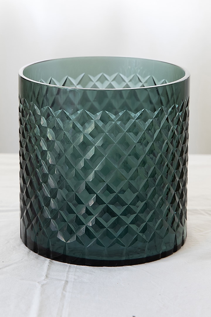 Midnight Blue Glass Geometric Printed Candle Holder by Chrysante By Gunjan Gupta at Pernia's Pop Up Shop