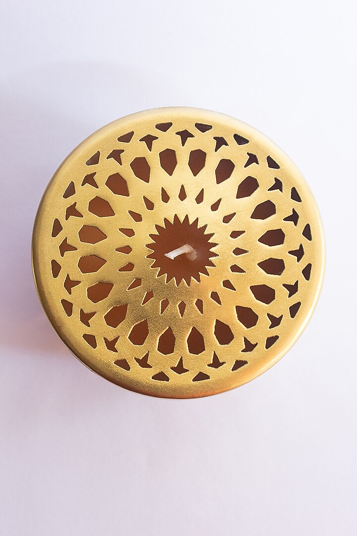 Gold Metal Candle With Jasmine Scented Wax by Chrysante By Gunjan Gupta at Pernia's Pop Up Shop