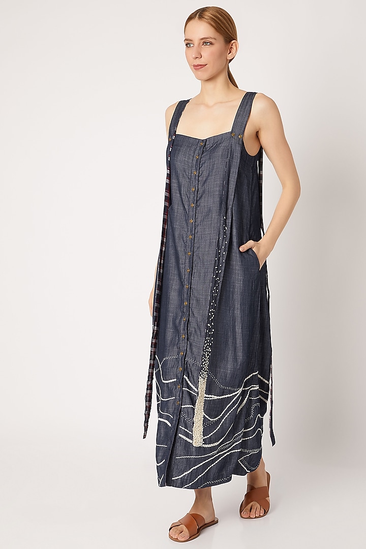 Denim Blue Embroidered Dress by Chambray & Co.