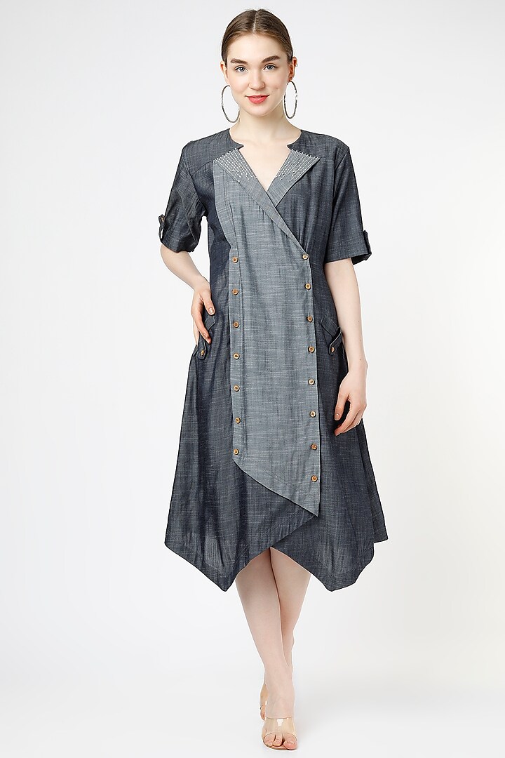 Blue Thread Embroidered Dress by Chambray & Co.
