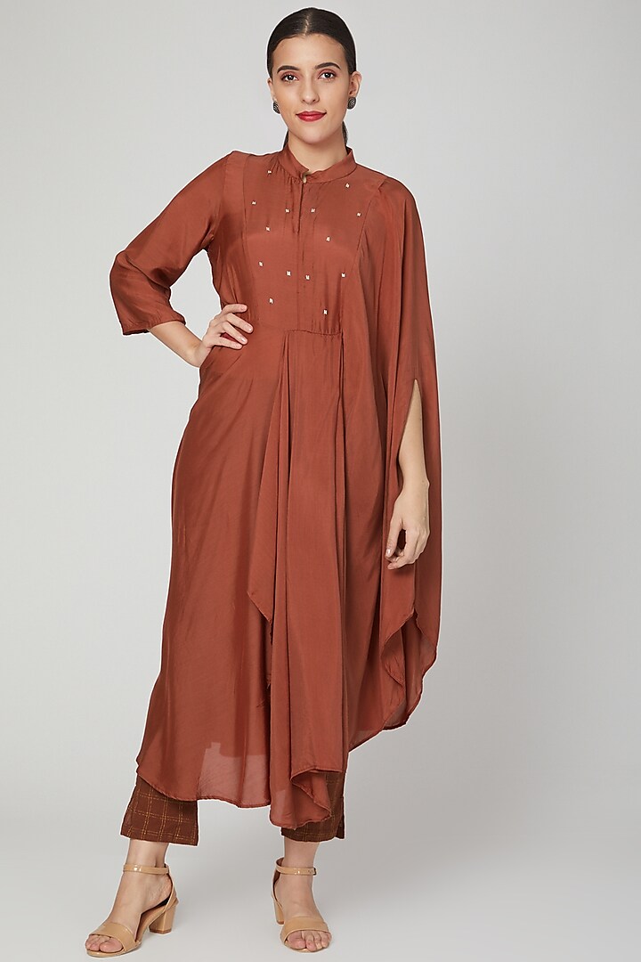 Red Embroidered Dress With Pants by Chambray & Co.