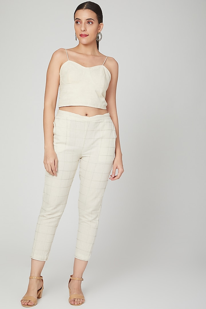 White Embroidered Pants by Chambray & Co. at Pernia's Pop Up Shop