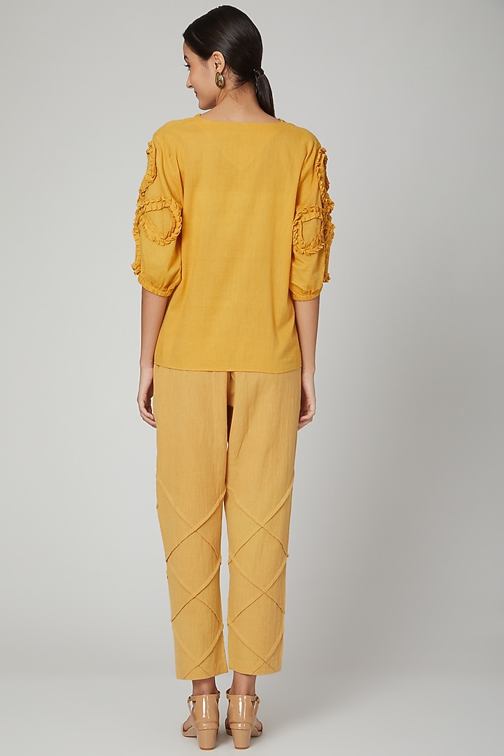 Mustard Statement Sleeves Shirt With Pants by Chambray & Co. at Pernia's Pop Up Shop