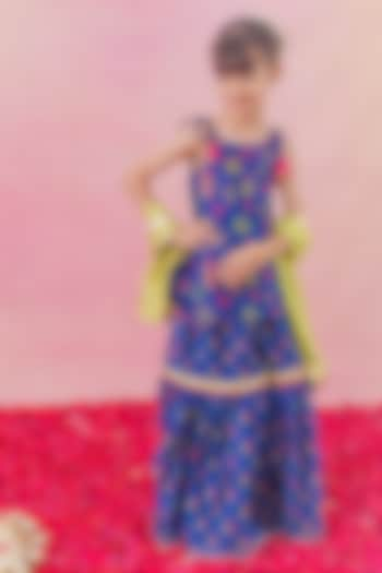 Blue Chanderi Floral Printed Sharara Set For Girls by Chotibuti at Pernia's Pop Up Shop