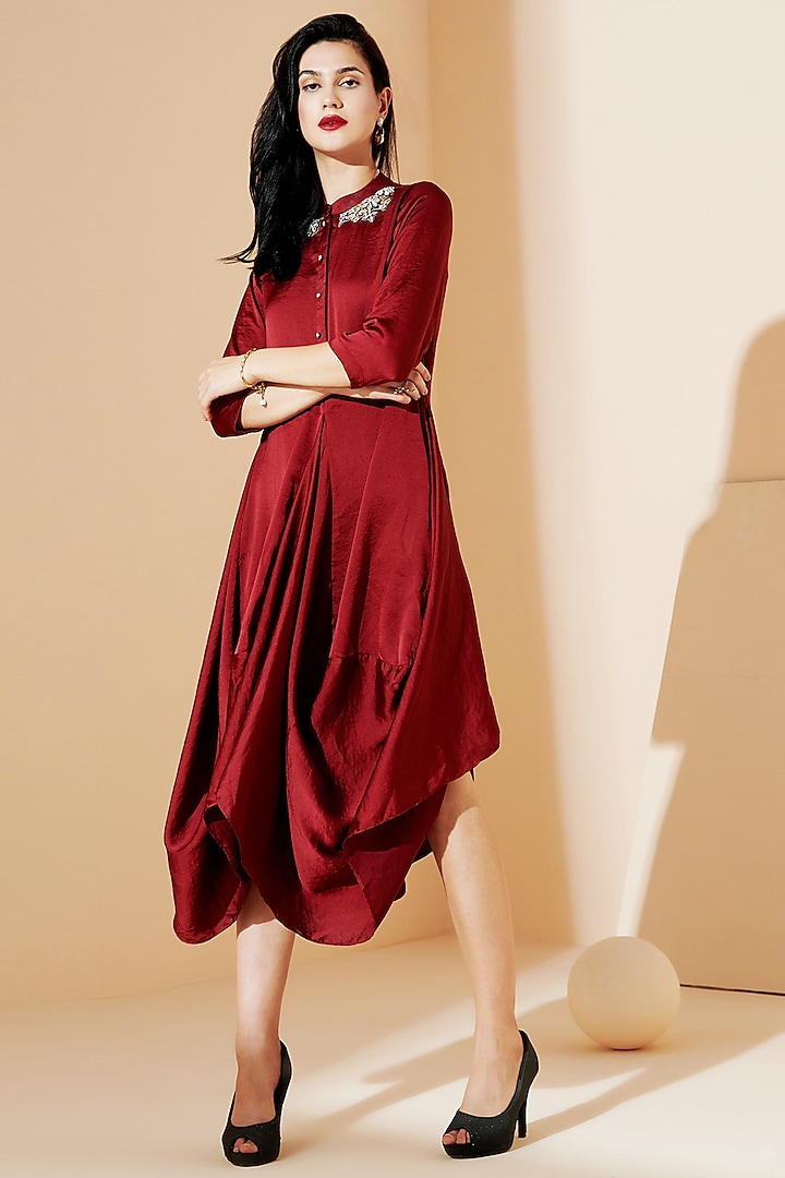 Wine Satin Dress  by Chique Clothing