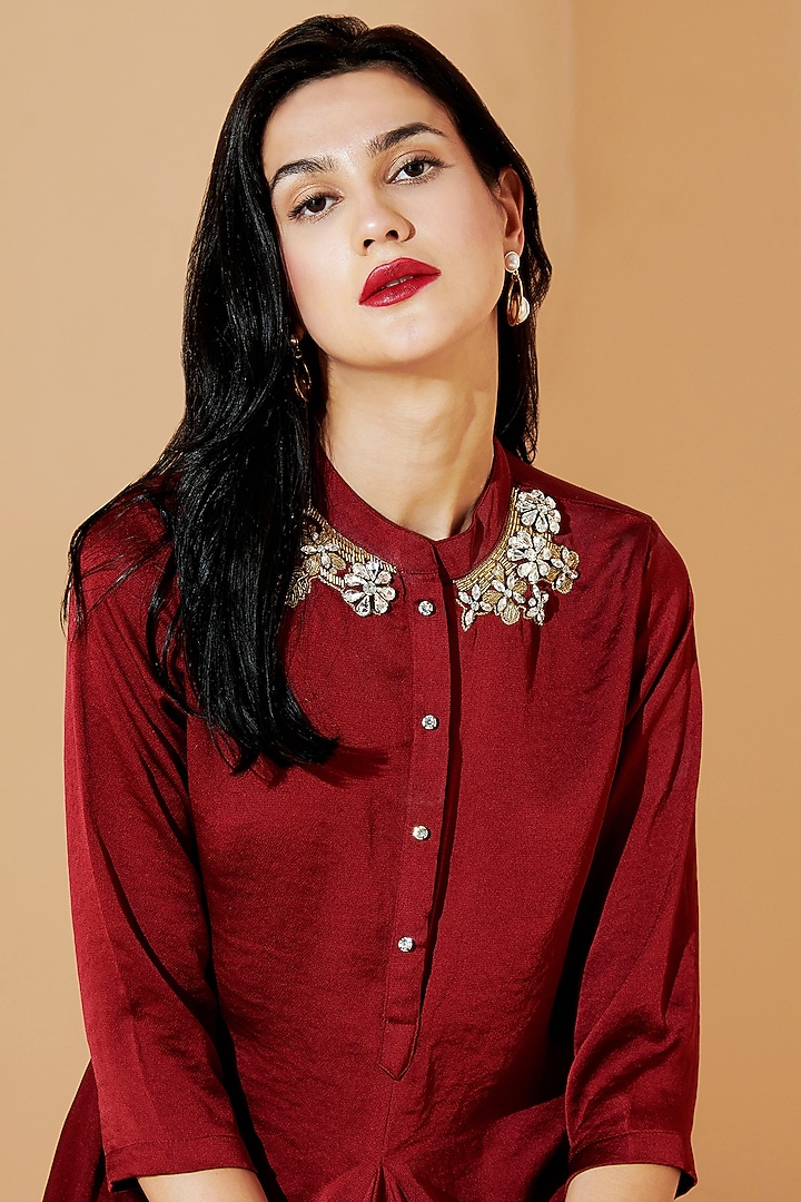 Wine Satin Summer Dress  by Chique Clothing at Pernia's Pop Up Shop