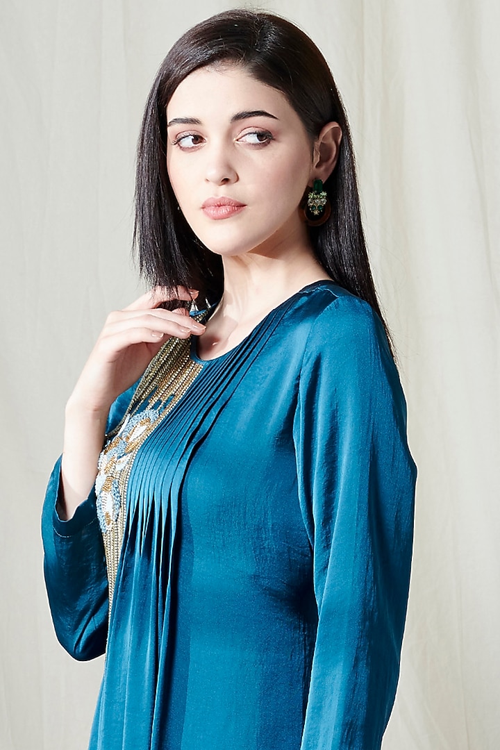 Blue Embroidered Cowl Summer Dress by Chique Clothing at Pernia's Pop Up Shop