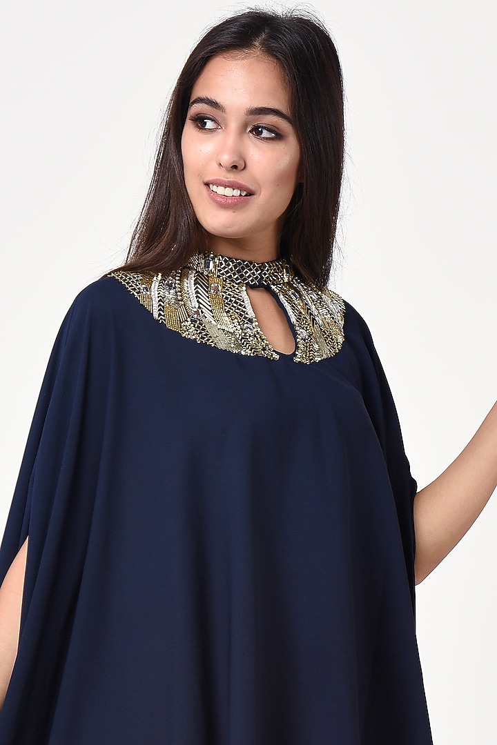 Navy Embroidered Cape Top by Chique Clothing at Pernia's Pop Up Shop