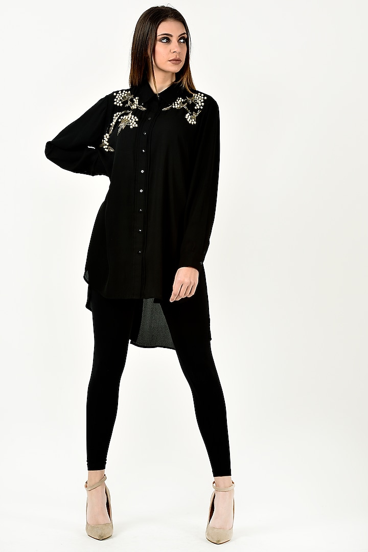 Black Embroidered Shirt by Chique Clothing