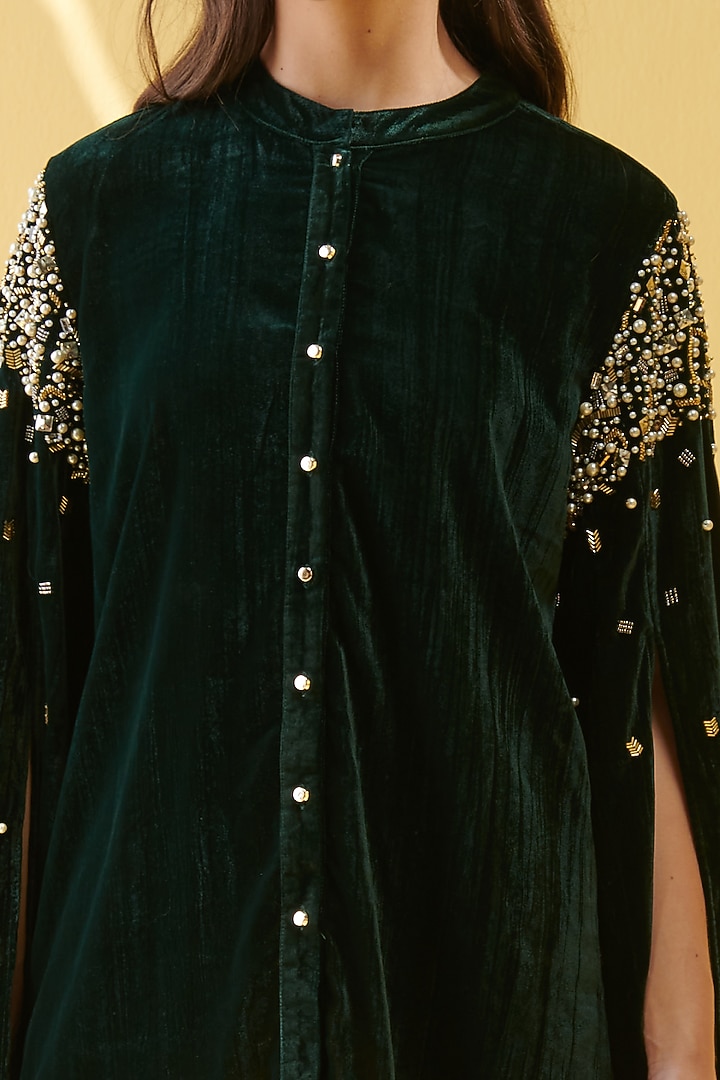 Bottle Green Beaded Shirt by Chique Clothing at Pernia's Pop Up Shop