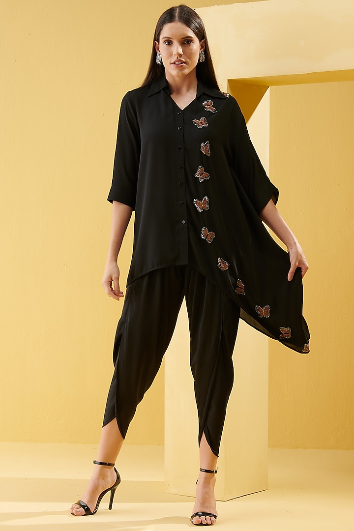 Black Beads Embroidered Tunic by Chique Clothing