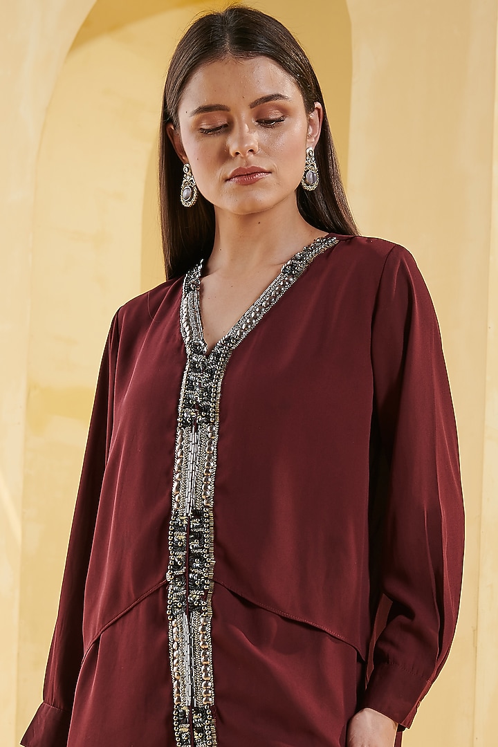 Wine Embroidered Shirt by Chique Clothing at Pernia's Pop Up Shop