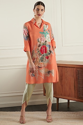 Orange Printed Tunic by Chique Clothing