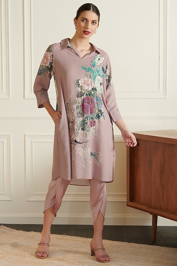 Dusty Purple Printed Tunic by Chique Clothing
