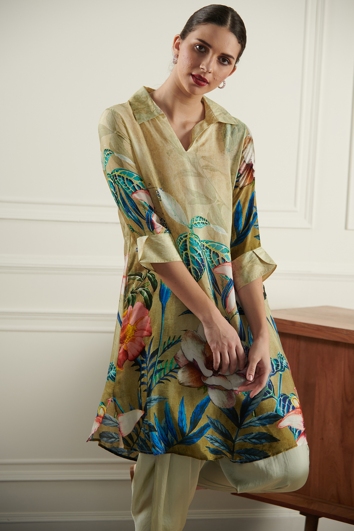 Moss Green Printed Tunic by Chique Clothing at Pernia's Pop Up Shop