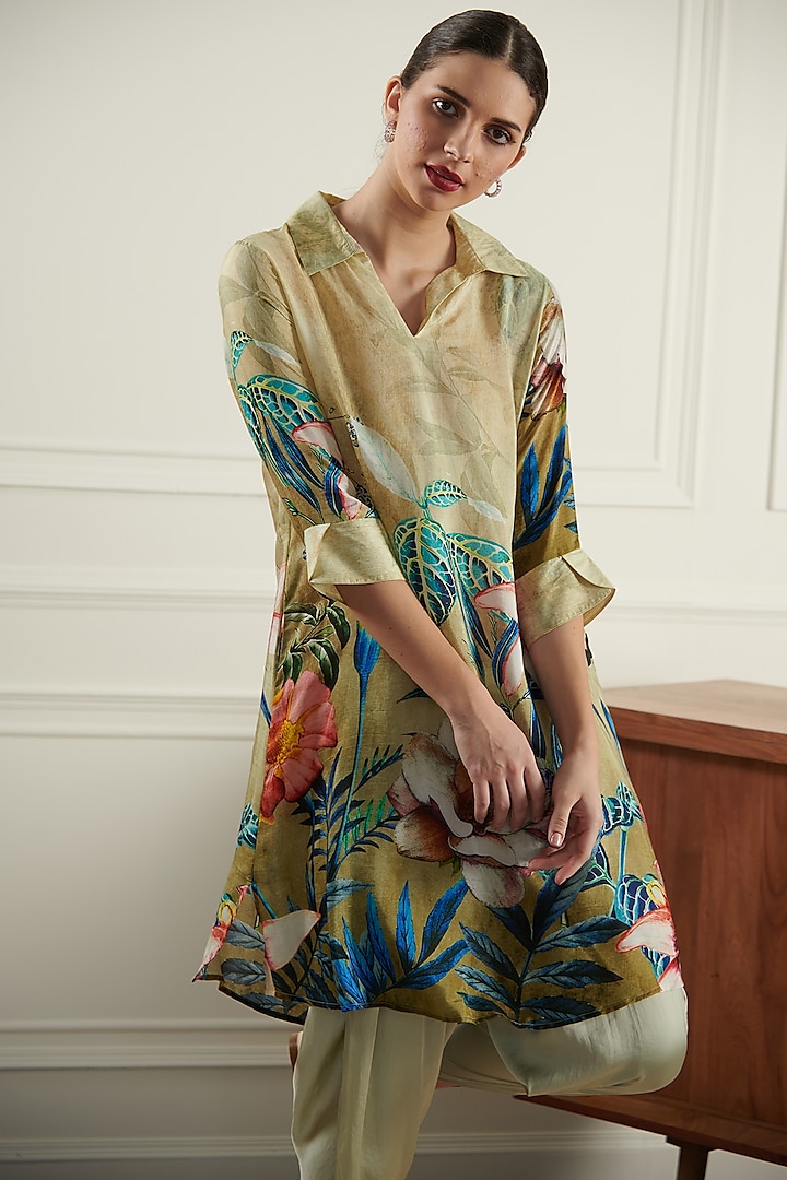 Moss Green Printed Tunic by Chique Clothing at Pernia's Pop Up Shop