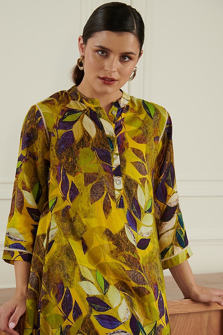 Yellow Leaf Printed Kaftan by Chique Clothing at Pernia's Pop Up Shop