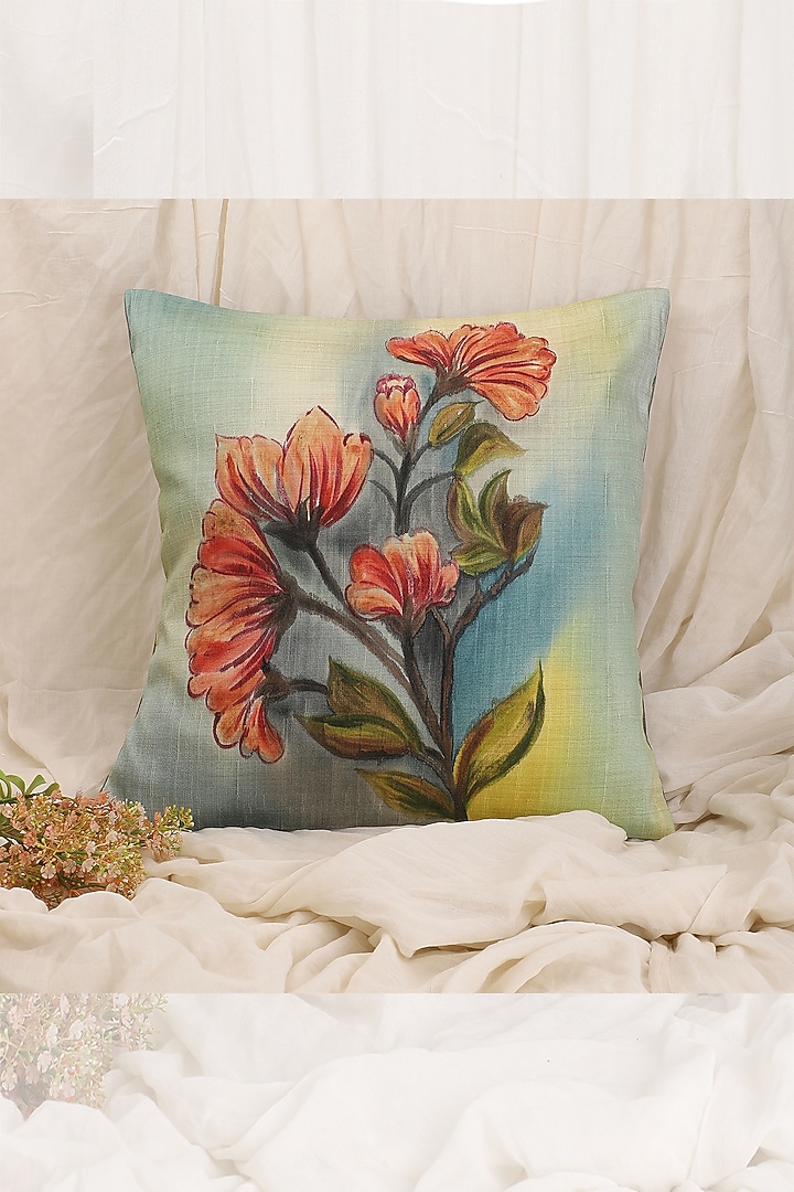 Multi-Colored Floral Hand Painted Cushion Cover by Design Gaatha at Pernia's Pop Up Shop