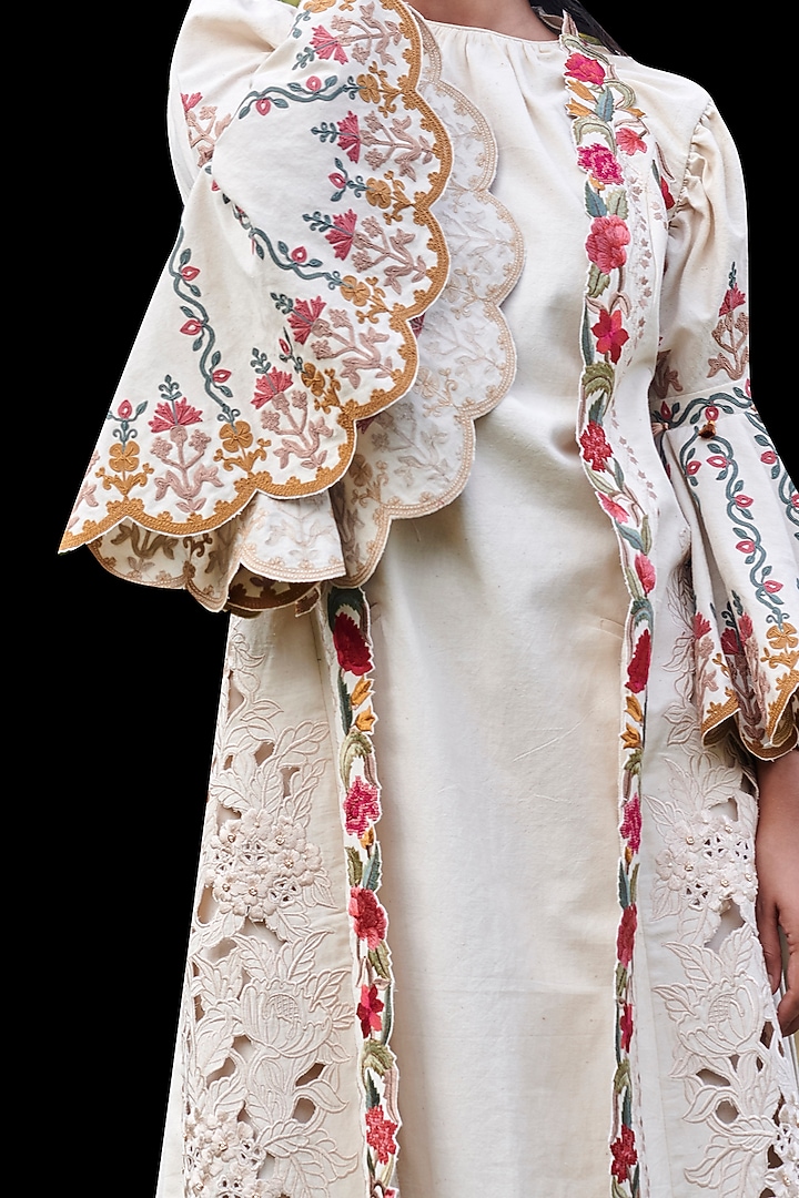 Ivory Embroidered Jacket by Chandrima at Pernia's Pop Up Shop