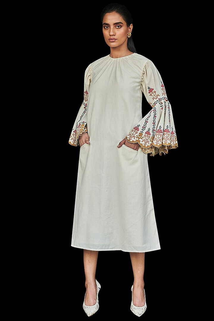 Ivory Embroidered Vacation Dress by Chandrima at Pernia's Pop Up Shop