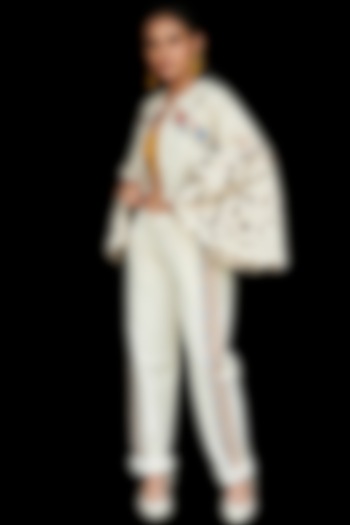 Ivory Embroidered Cotton Jacket by Chandrima at Pernia's Pop Up Shop