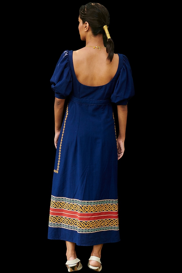 Cobalt Blue Embroidered Midi Vacation Dress by Chandrima at Pernia's Pop Up Shop