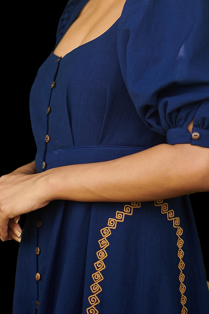 Cobalt Blue Embroidered Midi Vacation Dress by Chandrima at Pernia's Pop Up Shop