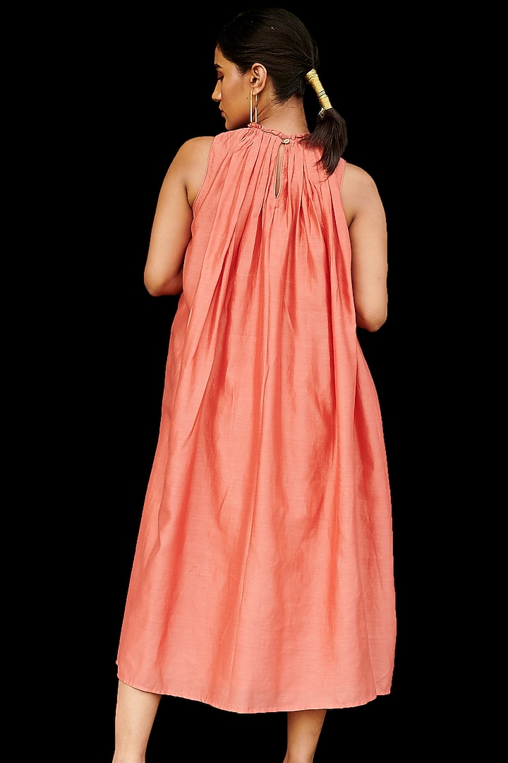 Coral Pleated Midi Vacation Dress by Chandrima at Pernia's Pop Up Shop