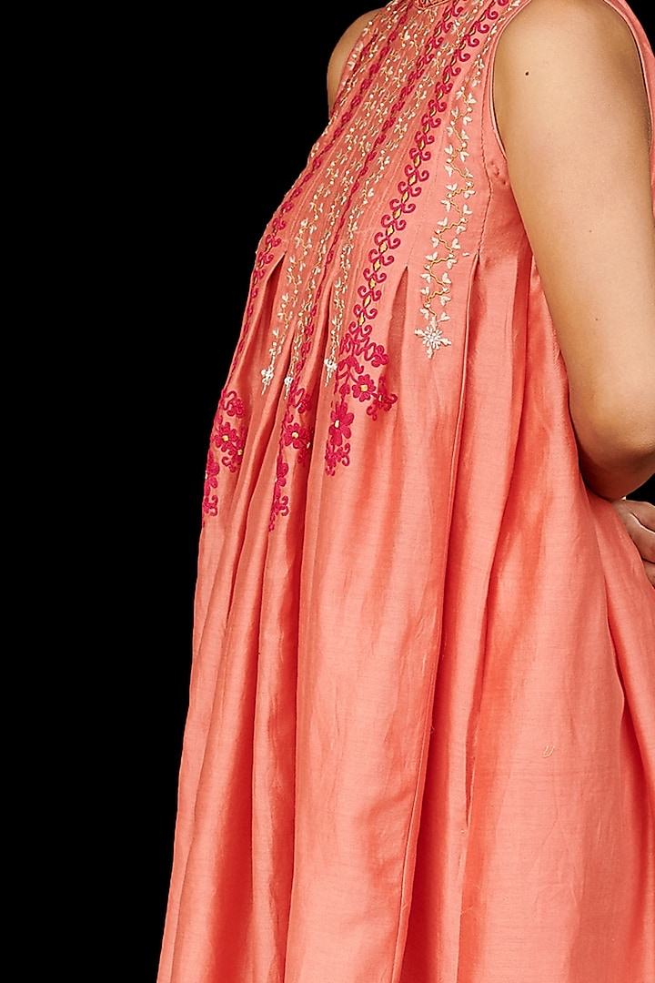 Coral Pleated Midi Vacation Dress by Chandrima at Pernia's Pop Up Shop