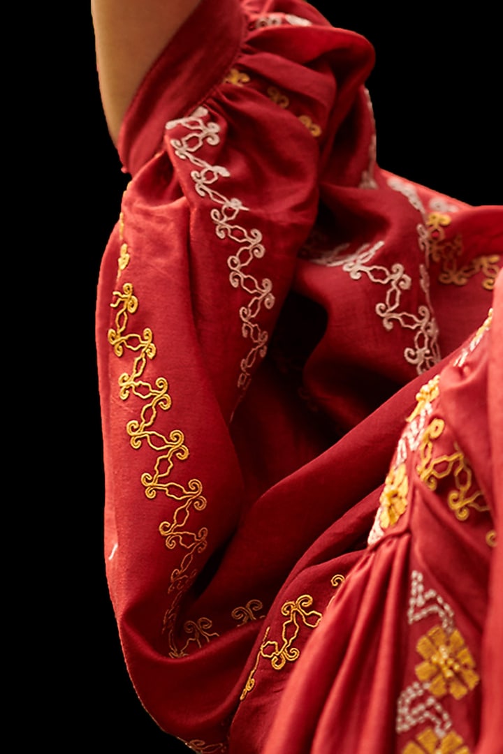 Red Embroidered Midi Vacation Dress by Chandrima at Pernia's Pop Up Shop