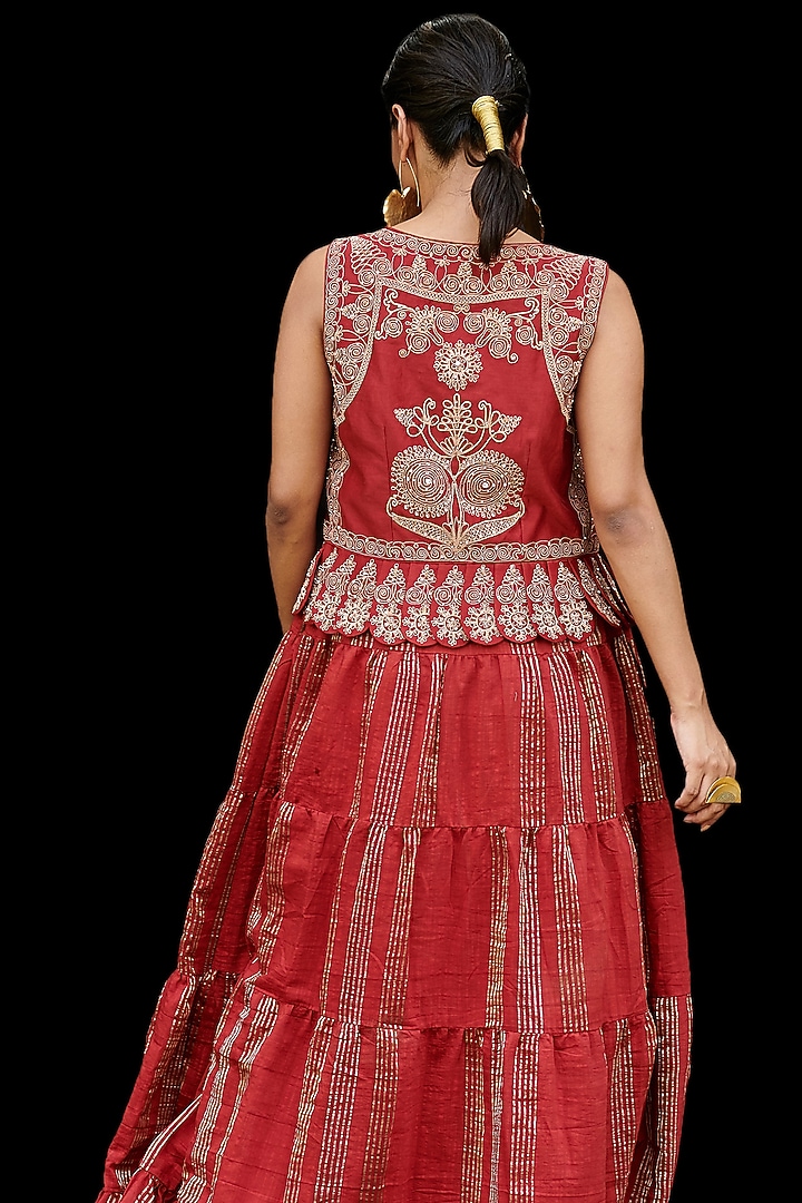 Red Embroidered Maxi Cocktail Dress by Chandrima at Pernia's Pop Up Shop