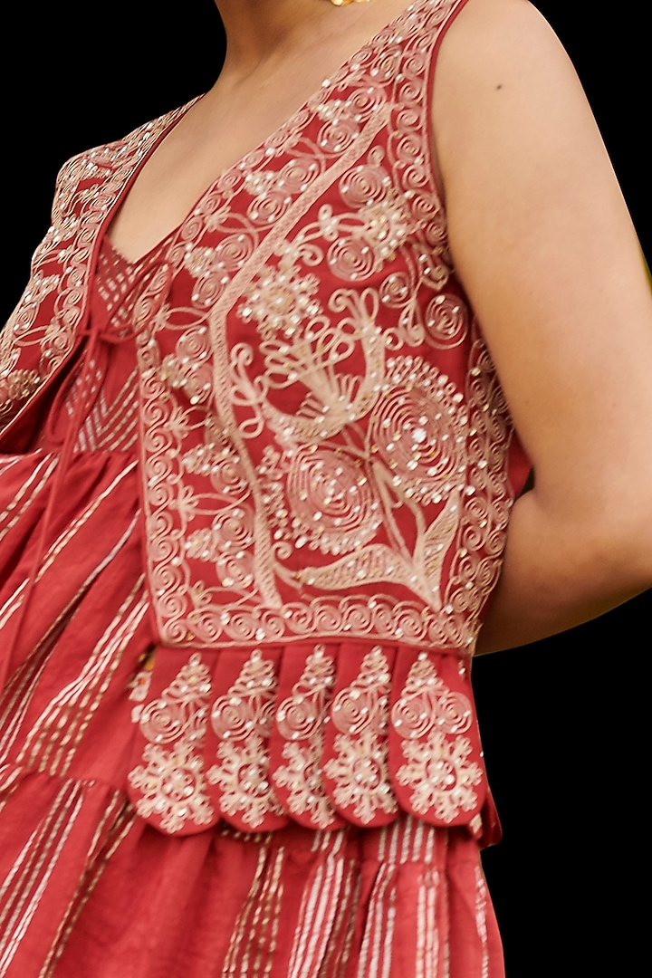 Red Embroidered Waist Coat by Chandrima at Pernia's Pop Up Shop