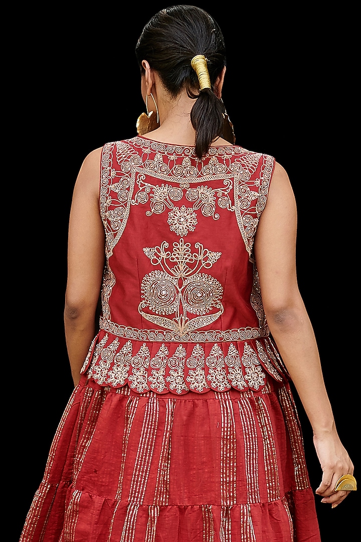 Red Embroidered Waist Coat by Chandrima at Pernia's Pop Up Shop