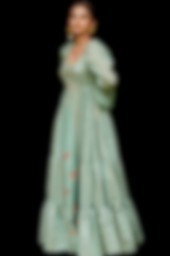 Jade Green Embroidered Maxi Cocktail Dress by Chandrima at Pernia's Pop Up Shop