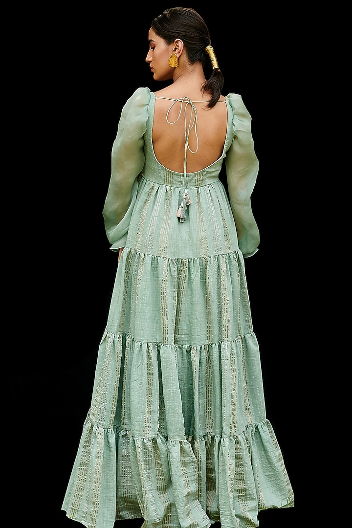Jade Green Embroidered Maxi Cocktail Dress by Chandrima at Pernia's Pop Up Shop