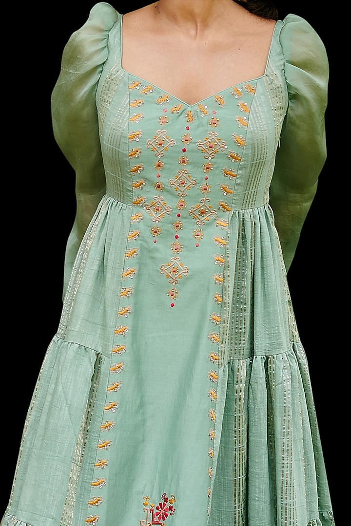 Jade Green Embroidered Maxi Cocktail Dress by Chandrima at Pernia's Pop Up Shop
