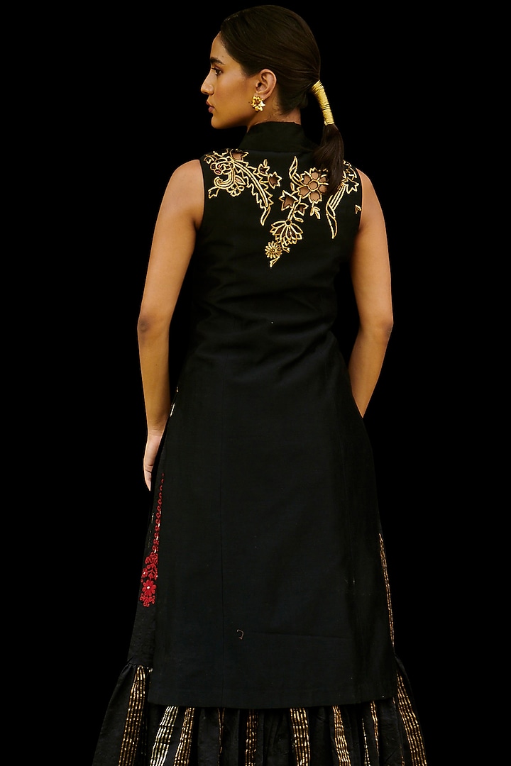 Black Embroidered Jacket by Chandrima at Pernia's Pop Up Shop