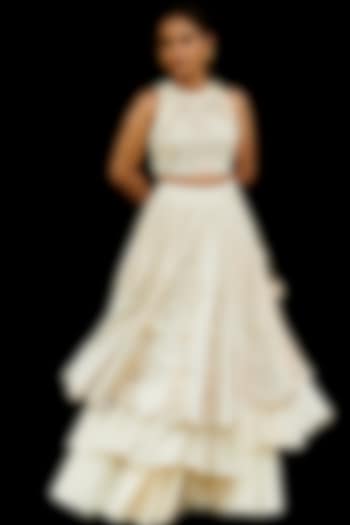 Ivory Embroidered Wedding Lehenga by Chandrima at Pernia's Pop Up Shop